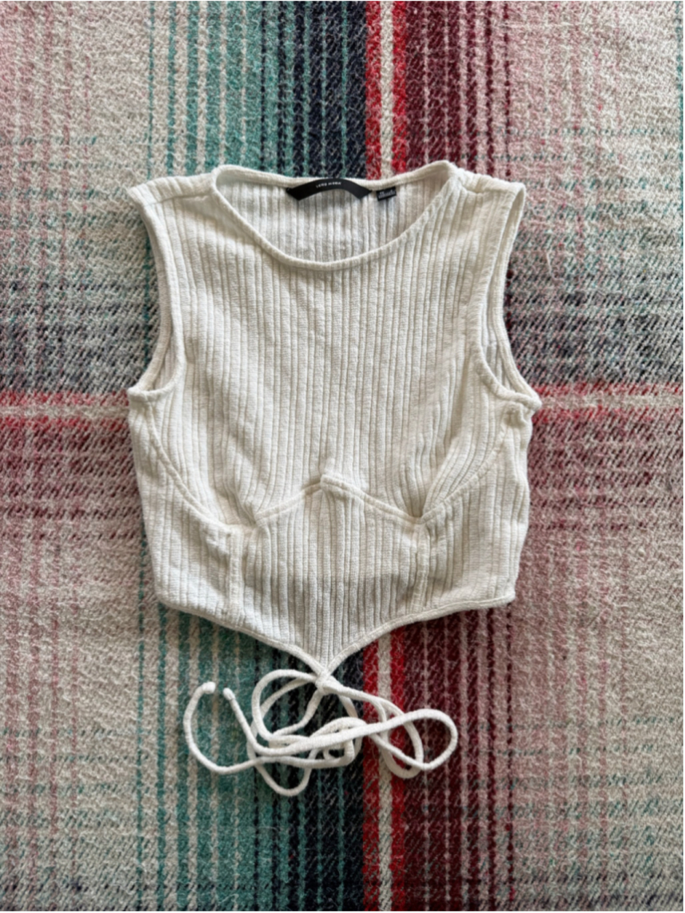 Vero Moda White Ribbed Tie Up Crop Top S